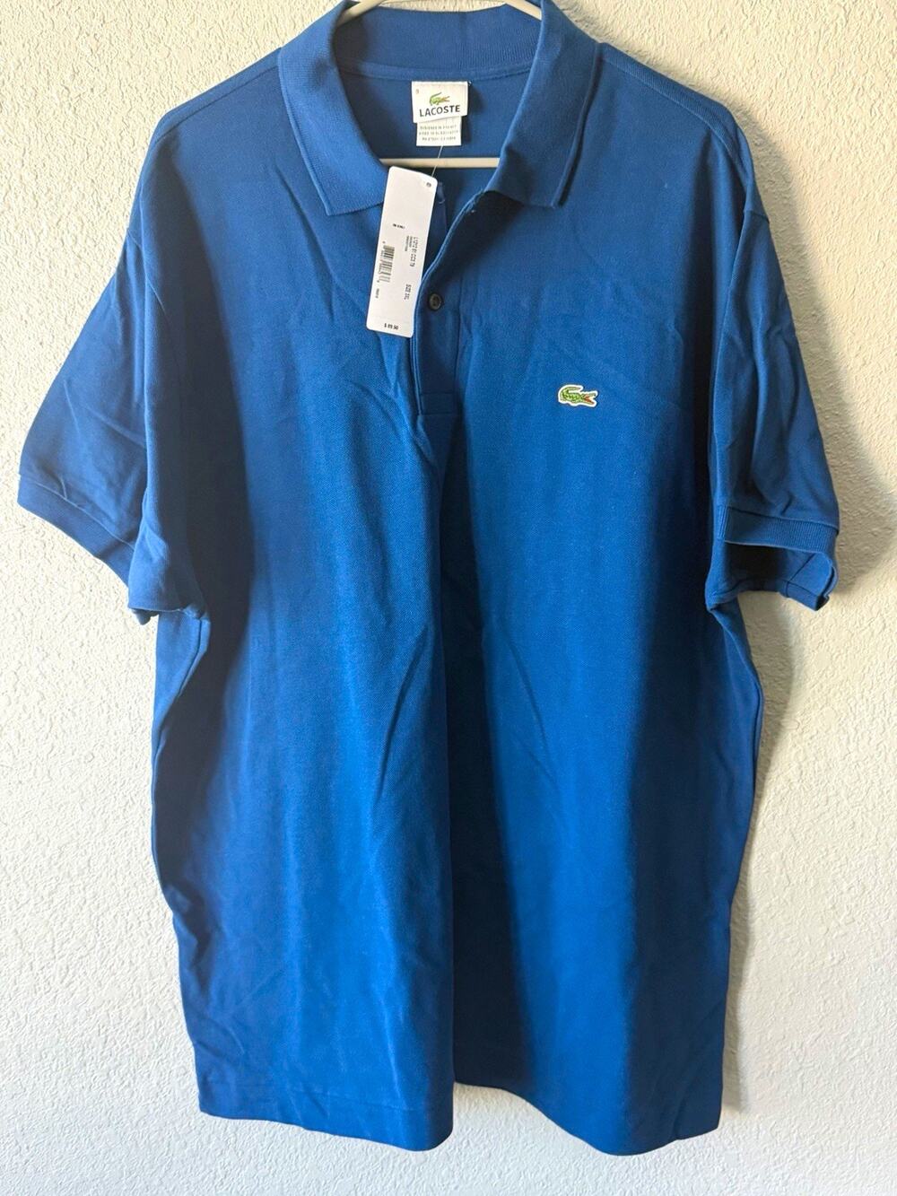 Lacoste Men’s Big & Tall 3XL Blue Solid Short Sleeve Cotton Polo Crocodile